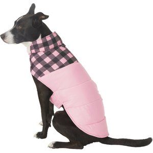Frisco Boulder Plaid Insulated Dog & Cat Puffer Coat, Pink, X-Large