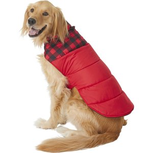Frisco Mediumweight Boulder Plaid Insulated Dog & Cat Puffer Coat, Red, XX-Large