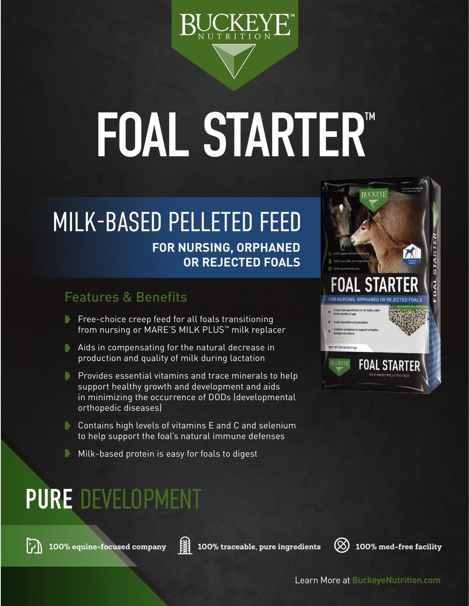 BUCKEYE NUTRITION Foal Starter Milk-Based Pelleted Horse Feed, 50-lb ...