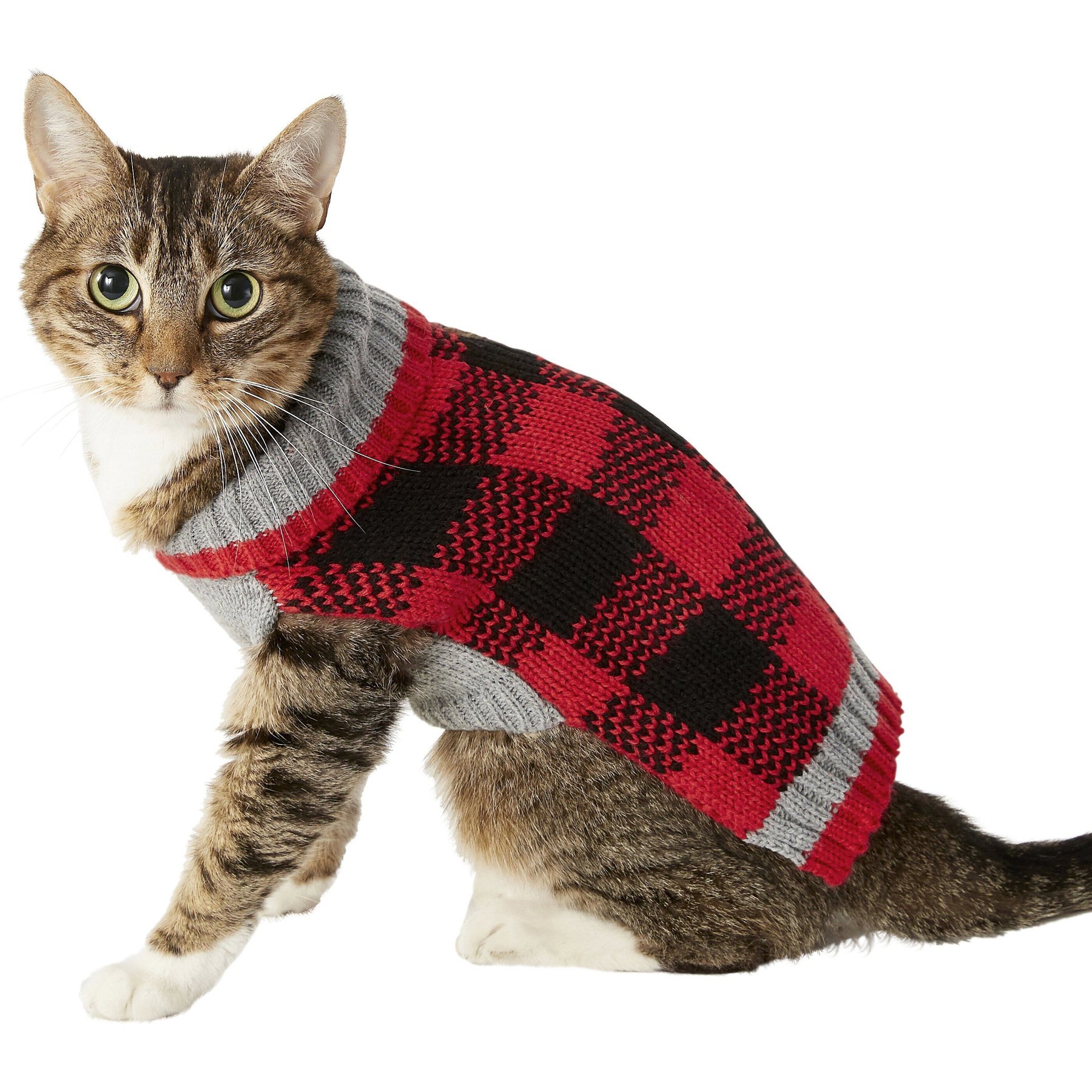 Frisco Buffalo Plaid Dog & Cat Sweater, Red, X-Small