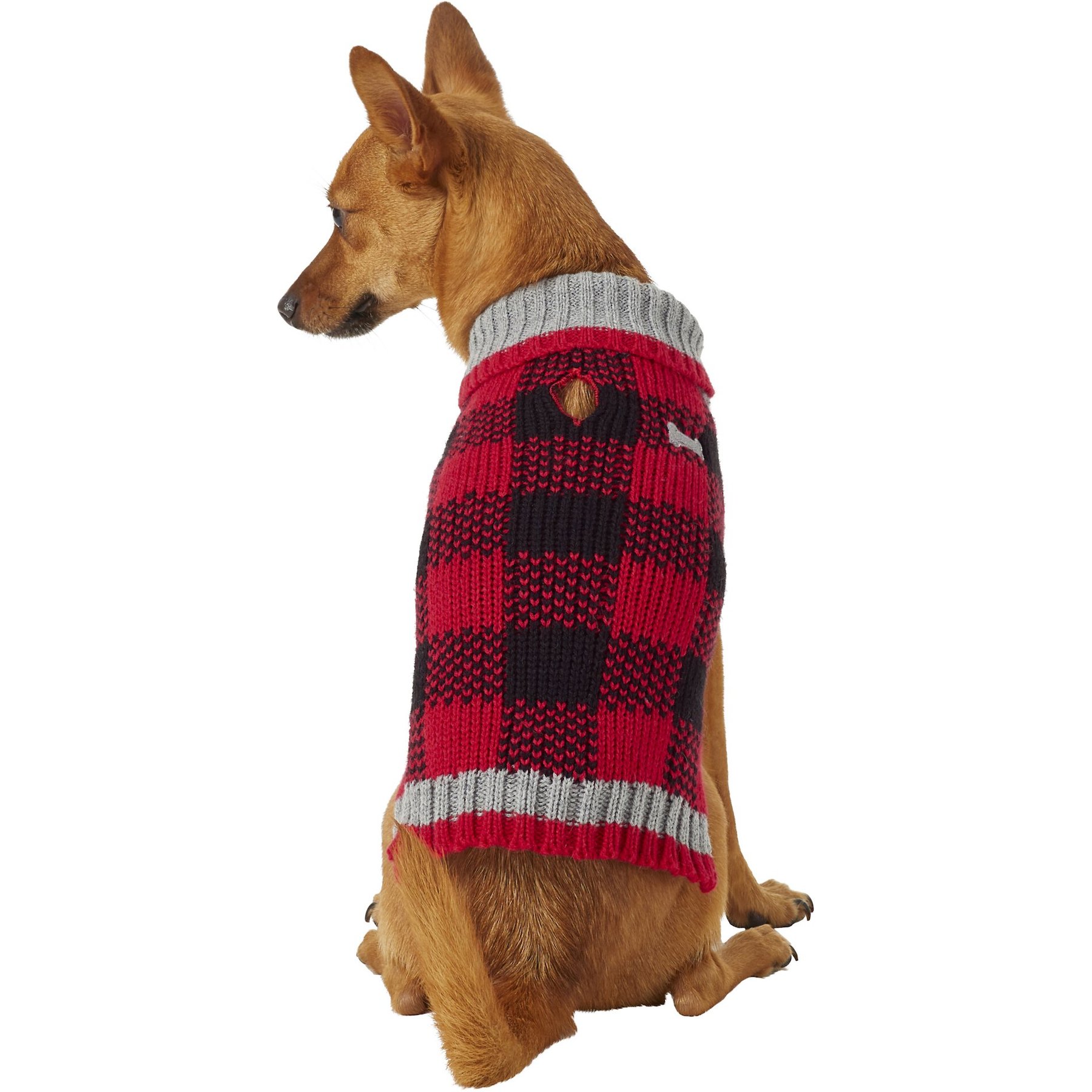 Orange & Navy Buffalo Plaid Mini Dachshund Fleece Sweater