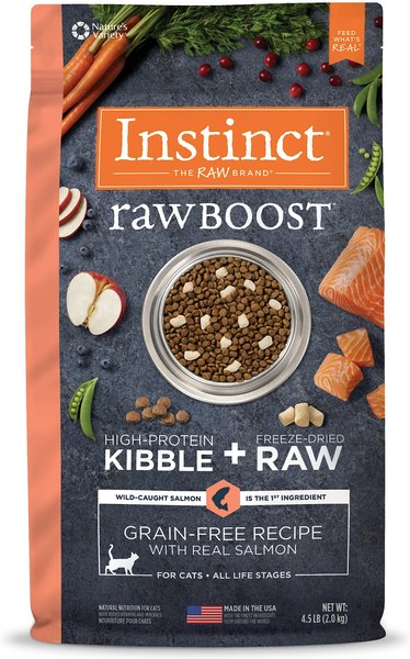 Instinct Raw Boost Grain-Free Recipe with Real Salmon & Freeze-Dried Raw Coated Pieces Dry Cat Food, 4.5-lb bag slide 1 of 11