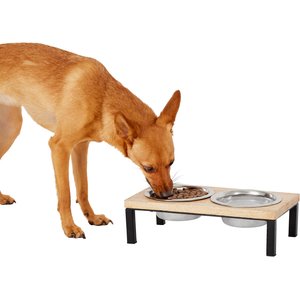 Frisco Wood Elevated Stainless Steel Double Diner Dog & Cat Bowl, 2 Cup