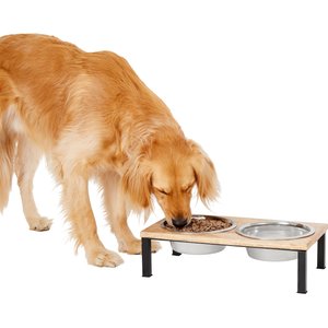 Frisco Wood Elevated Stainless Steel Double Diner Dog & Cat Bowl, 8 Cup