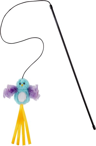 Frisco Bird with Feathers Teaser Wand Cat Toy with Catnip, Blue slide 1 of 4