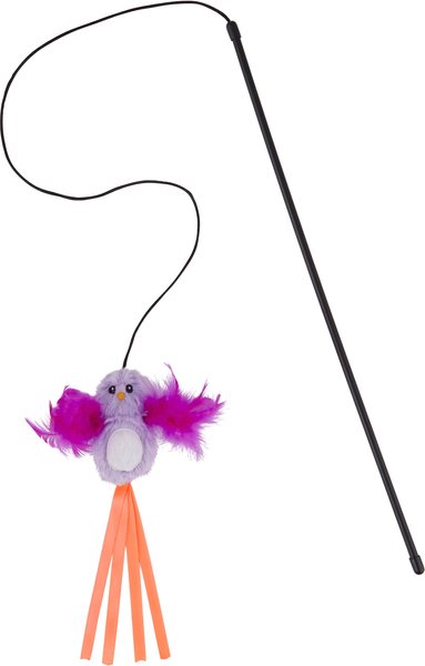 Frisco Bird with Feathers Teaser Wand Cat Toy with Catnip, Purple slide 1 of 4