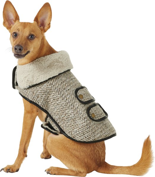 Frisco Manhattan Tweed Dog & Cat Coat, Taupe, X-Small slide 1 of 8