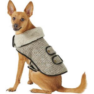 Frisco Manhattan Tweed Dog & Cat Coat, Taupe, X-Small