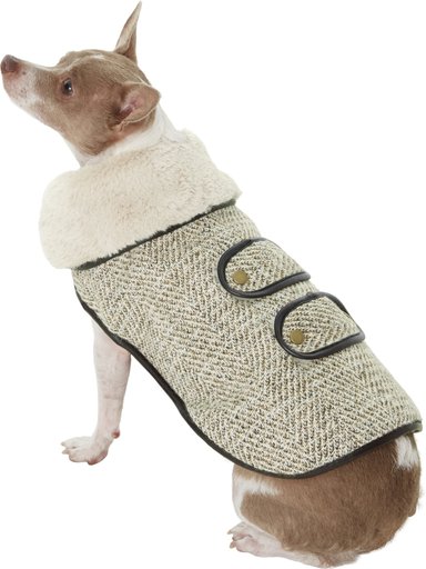 Frisco Manhattan Tweed Dog & Cat Coat, Taupe, Small