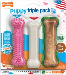 Nylabone Puppy Chew Variety Toy & Treat Triple Pack Pink, Small 