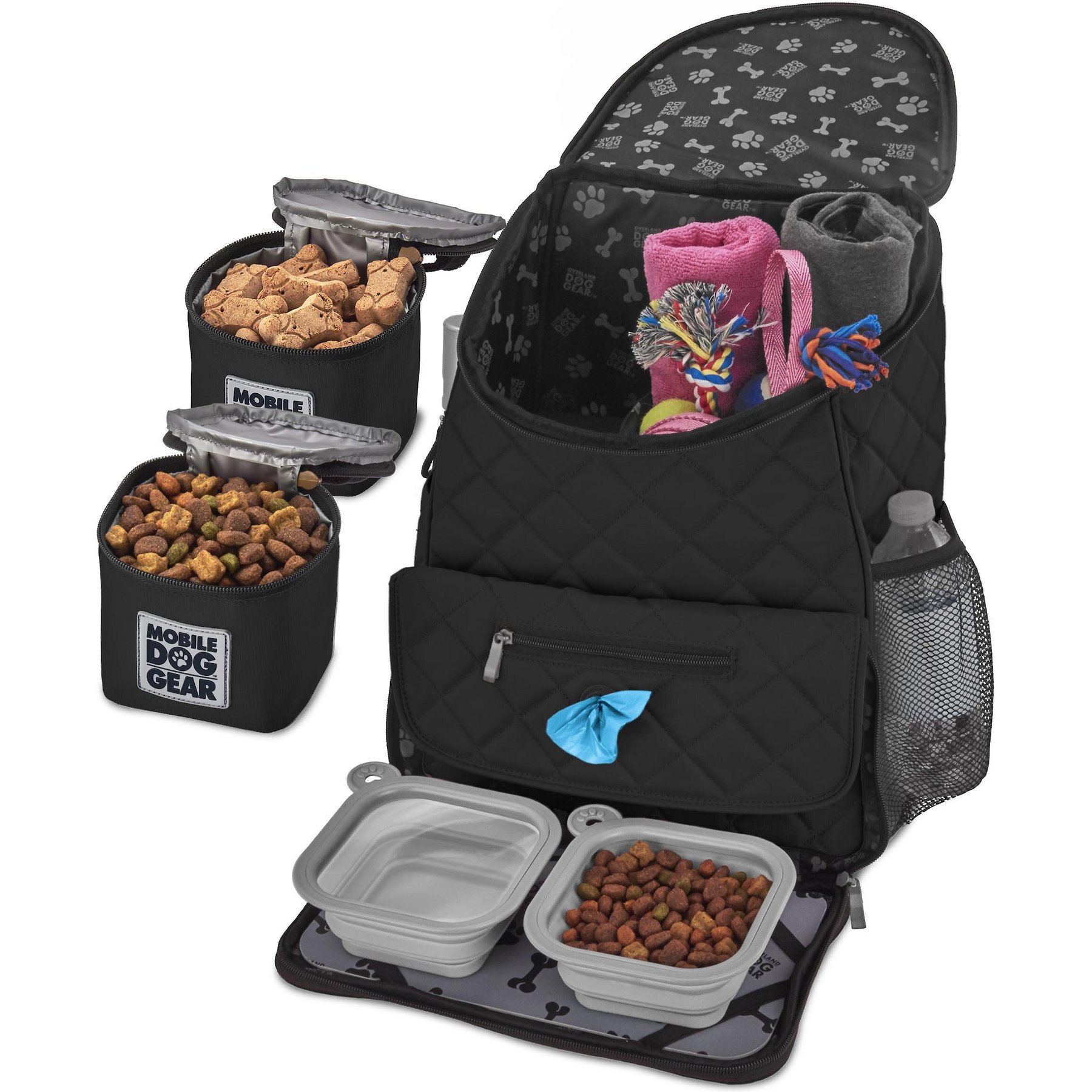 DOG TRAVEL BAG with Food Container Collapsible Bowl Set Airline