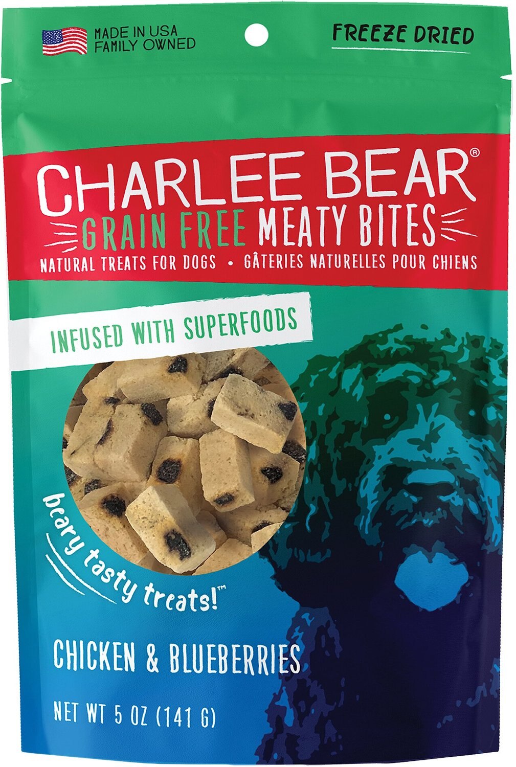 CHARLEE BEAR Meaty Bites Chicken & Blueberries GrainFree FreezeDried Dog Treats, 5oz bag