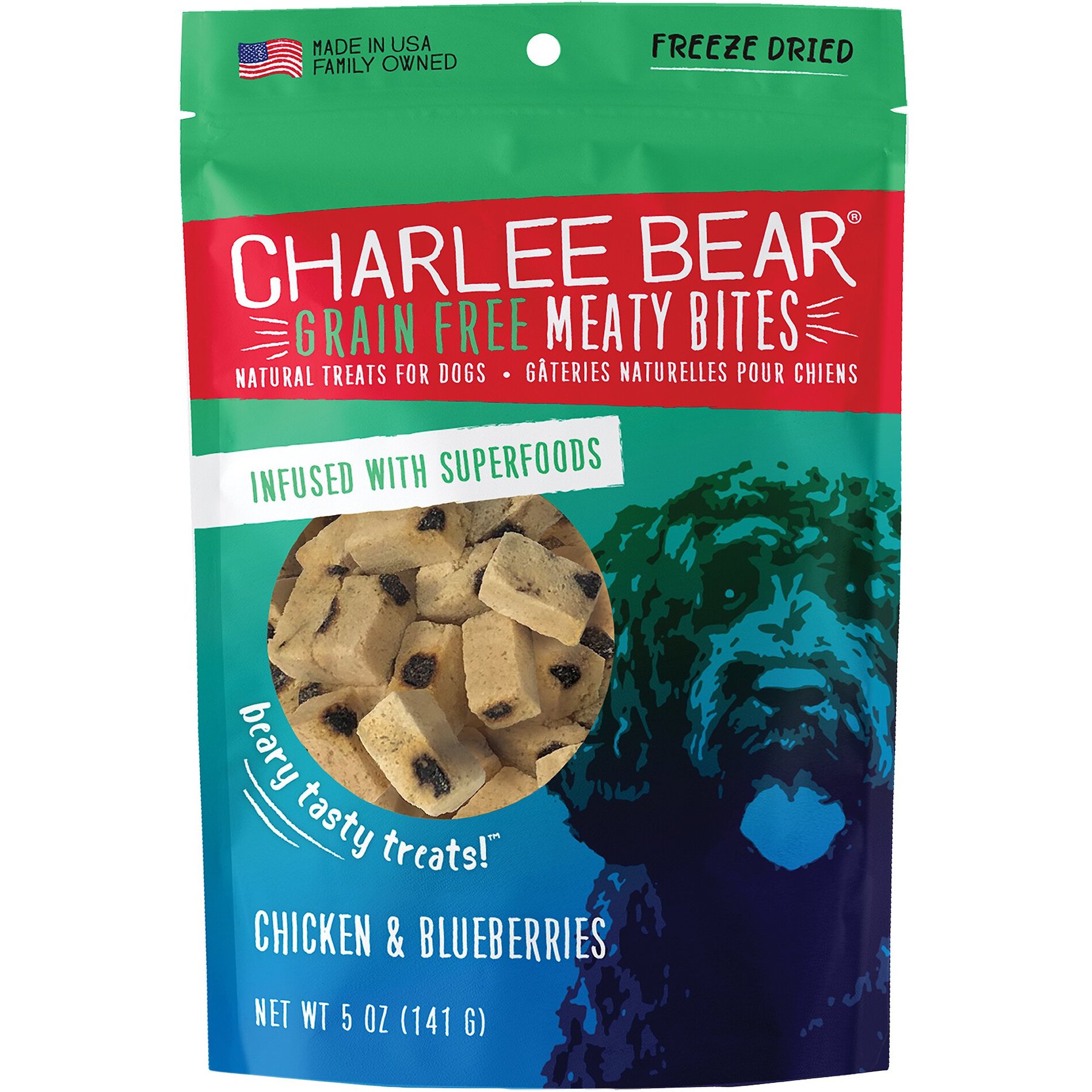 CHARLEE BEAR Meaty Bites Chicken Blueberries Grain Free Freeze Dried Dog Treats 2.25 oz bag Chewy