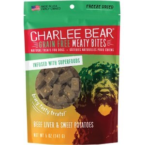 Charlee Bear Meaty Bites Beef Liver & Sweet Potatoes Grain-Free Freeze-Dried Dog Treats, 5-oz bag