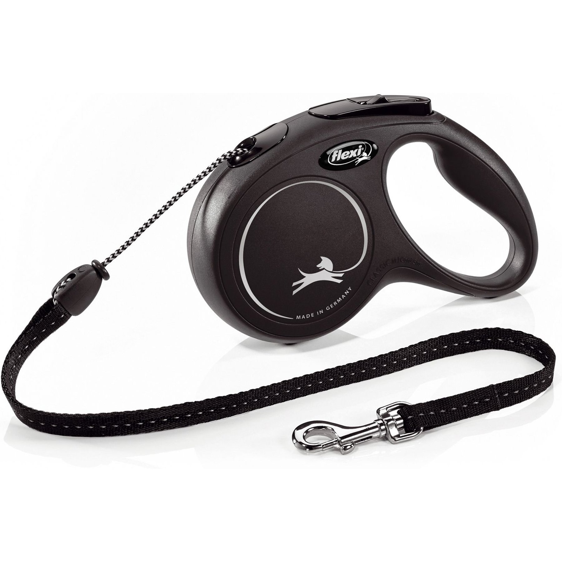 FLEXI Classic Nylon Cord Retractable Dog Leash, Black, Medium 16ft