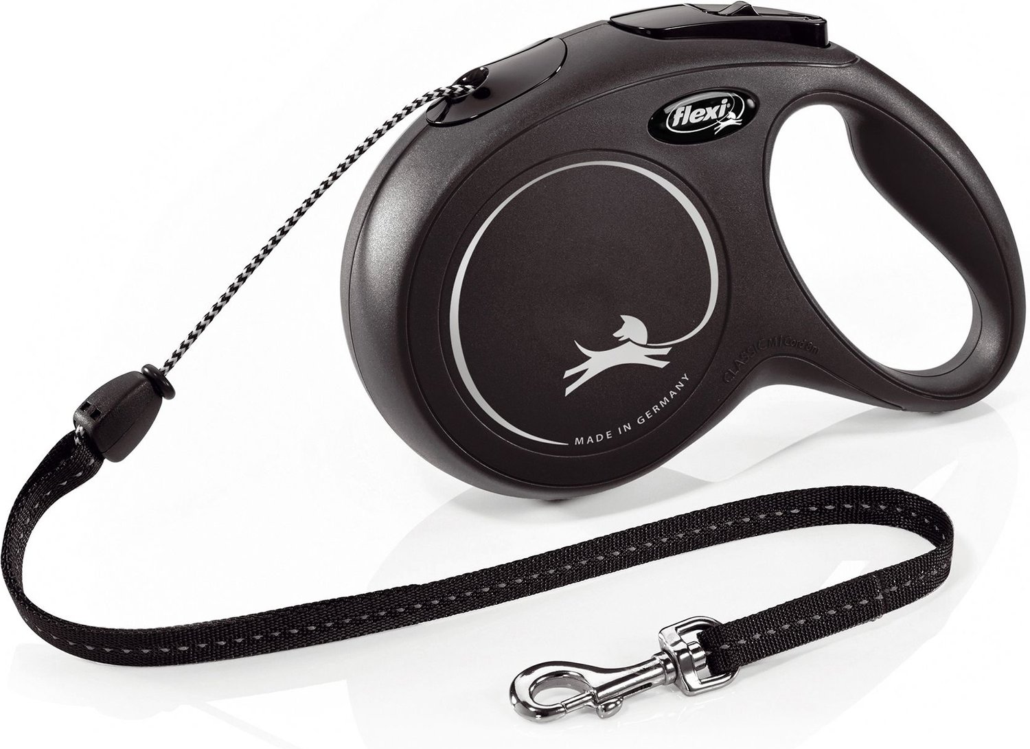 FLEXI Classic Nylon Cord Retractable Dog Leash, Black, Medium 26ft