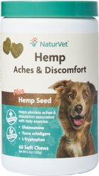 NaturVet Hemp Aches & Discomfort Glucosamine Plus Hemp Seed Dog Supplement, 60 count