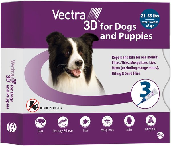 Vectra 3D Flea & Tick Spot Treatment for Dogs, 21-55 lbs, 3 Doses (3-mos. supply) slide 1 of 2