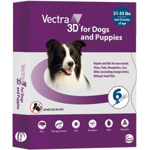 Vectra 3D Flea & Tick Spot Treatment for Dogs, 21-55 lbs, 6 Doses (6-mos. supply)