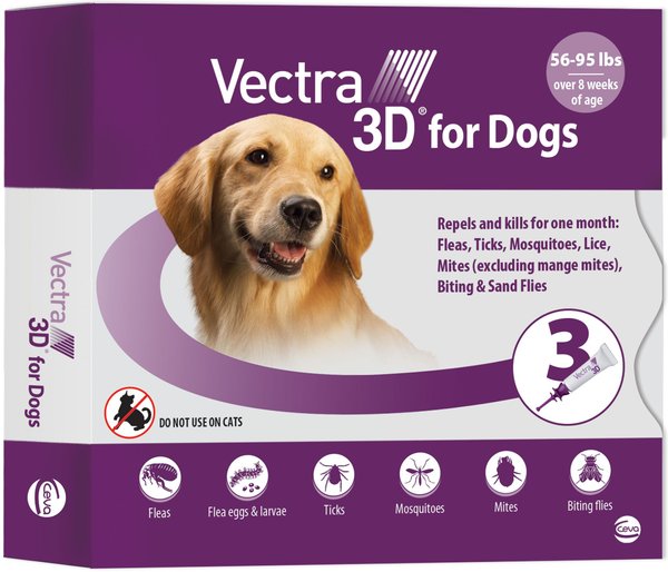 Vectra 3D Flea & Tick Spot Treatment for Dogs, 56-95 lbs, 3 Doses (3-mos. supply) slide 1 of 3