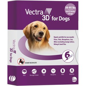 Vectra 3D Flea & Tick Spot Treatment for Dogs, 56-95 lbs, 6 Doses (6-mos. supply)