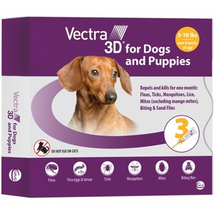 Vectra 3D Flea & Tick Spot Treatment for Dogs, 5-10 lbs, 3 Doses (3-mos. supply)