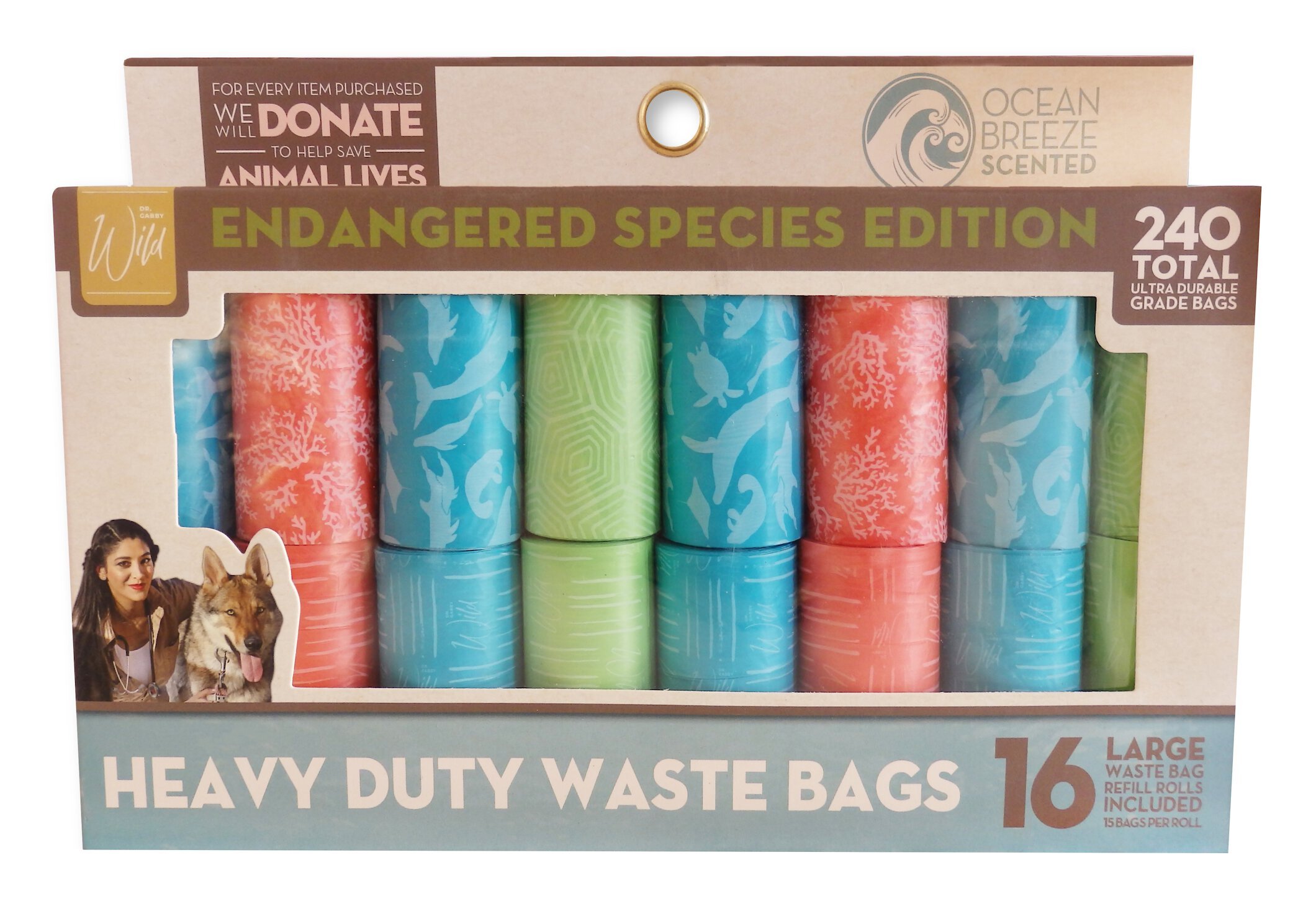 Dr. Gabby Wild Endangered Species Edition Heavy Duty Dog Poop Bags, Undersea Patterns