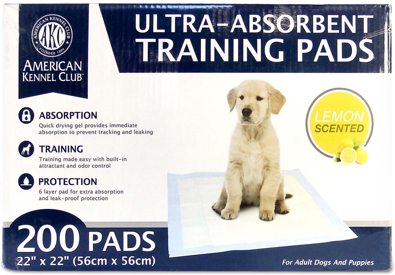 AMERICAN KENNEL CLUB AKC Dog Training Pads, 22 x 22-in, 200 count, Lemon  Scented 