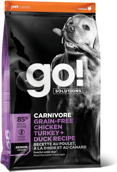 Go! Solutions Carnivore Grain-Free Chicken, Turkey + Duck Senior Recipe Dry Dog Food, 12-lb bag slide 1 of 9