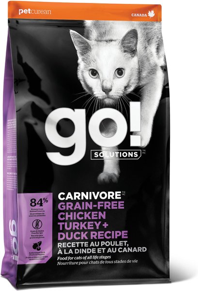 Go! Solutions Carnivore Grain-Free Chicken, Turkey + Duck Recipe Dry Cat Food, 3-lb bag slide 1 of 9