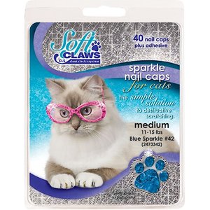 Soft Claws Cat Nail Caps, 40 count, Medium, Blue Sparkle