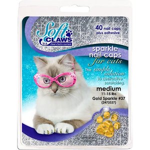 Soft Claws Cat Nail Caps, 40 count, Medium, Gold Sparkle