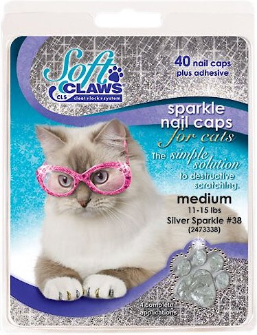 Soft Claws Cat Nail Caps, 40 count, Large, Silver Sparkle slide 1 of 4