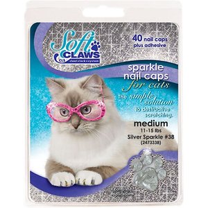 Soft Claws Cat Nail Caps, 40 count, Large, Silver Sparkle
