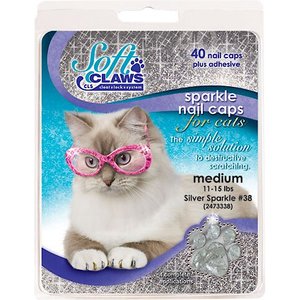 Soft Claws Cat Nail Caps, 40 count, Silver Sparkle