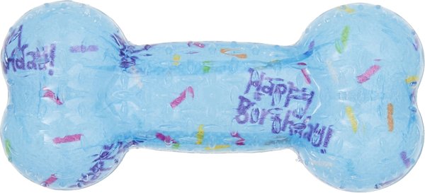 Frisco Birthday TPR Bone Dog Toy, Blue, Small slide 1 of 4