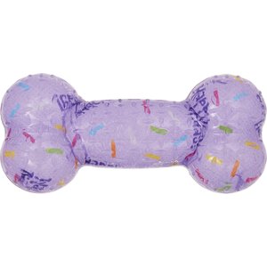 Frisco Birthday TPR Fetch Bone Squeaky Dog Toy, Purple, Small/Medium