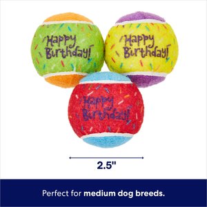 Frisco Birthday Fetch Squeaky Tennis Ball Dog Toy, Medium, 3 count