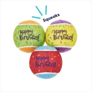 Frisco Birthday Fetch Squeaky Tennis Ball Dog Toy, Medium, 3 count