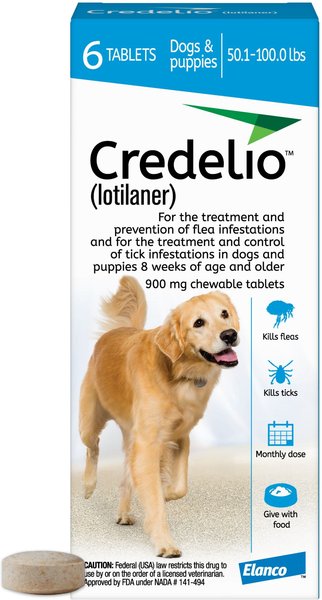 Credelio Chewable Tablet for Dogs, 50.1-100 lbs, (Blue Box), 6 Chewable Tablets (6-mos. supply) slide 1 of 9