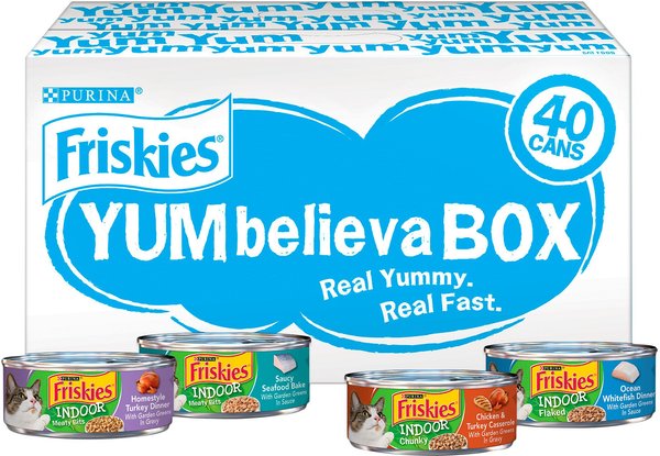 Friskies YUMbelievaBOX YUM-stoppable Indoor Adventures Variety Pack Canned Cat Food, 5.5-oz can, case of 40 slide 1 of 10