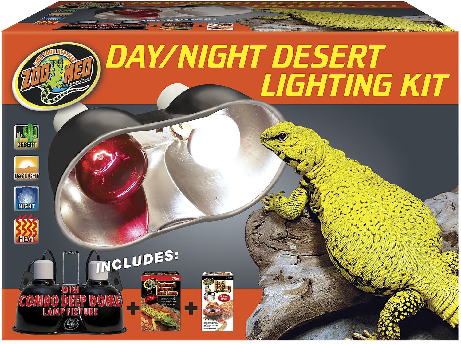 Zoo Med Mini Combo Deep Dome Lamp Fixture Reptile Day Night 