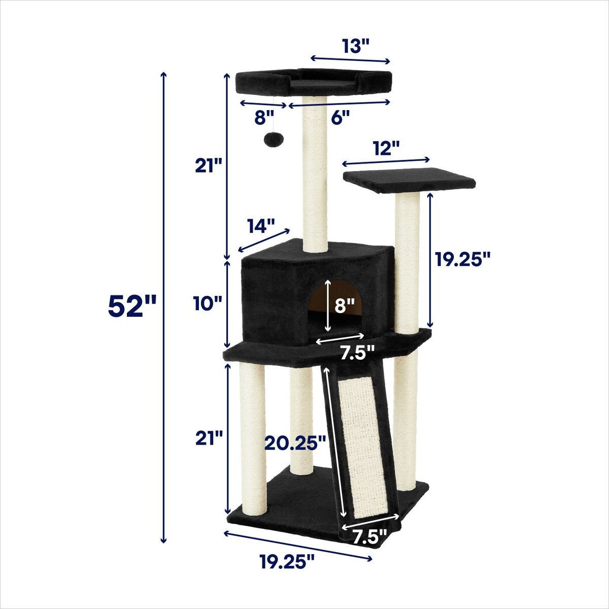 FRISCO 52in Faux Fur Cat Tree & Condo, Black
