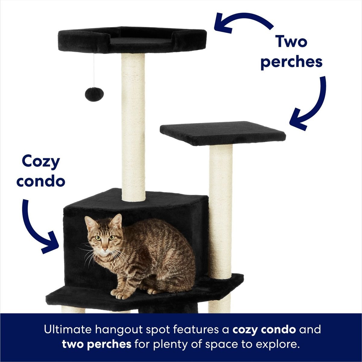 FRISCO 52in Faux Fur Cat Tree & Condo, Black