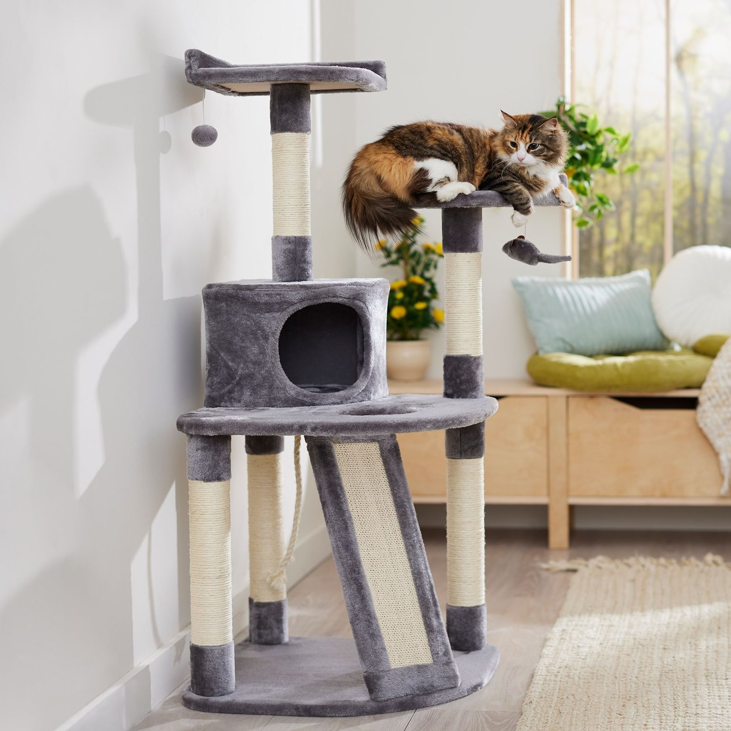 FRISCO 48-in Faux Fur Cat Tree & Condo, Gray - Chewy.com