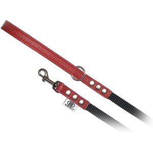 Buddy Belts Accent Leather & Nylon Dog Leash, Premium Red, 4-ft long, 1/2-in wide