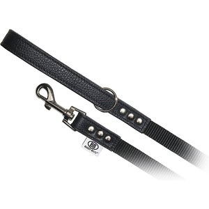 Buddy Belts Accent Leather & Nylon Dog Leash, Premium Black, 4-ft long, 3/4-in wide