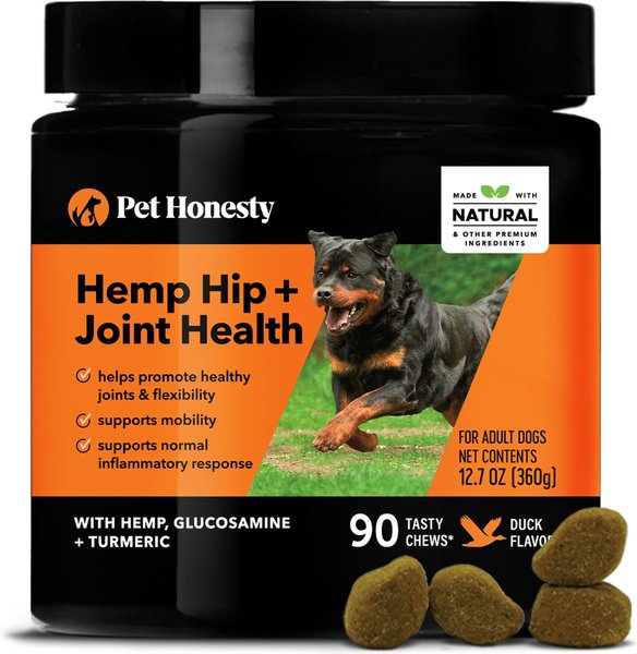 PetHonesty Hemp Hip + Joint Health Duck Flavored Soft Chews Joint Supplement for Dogs, 90 count slide 1 of 9