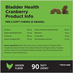 PetHonesty Bladder Health Cranberry Chicken Flavor Soft Chew Cranberry Supplement for Dogs, 90 count