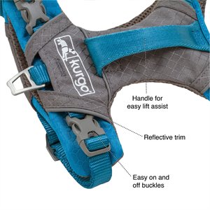 Kurgo Journey Air Polyester Reflective No Pull Dog Harness, Coastal Blue/Charcoal, Medium: 18 to 28-in chest